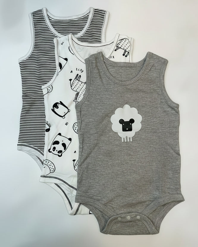 3-Pieces Cut Sleeve Cotton Bodysuit-Grey