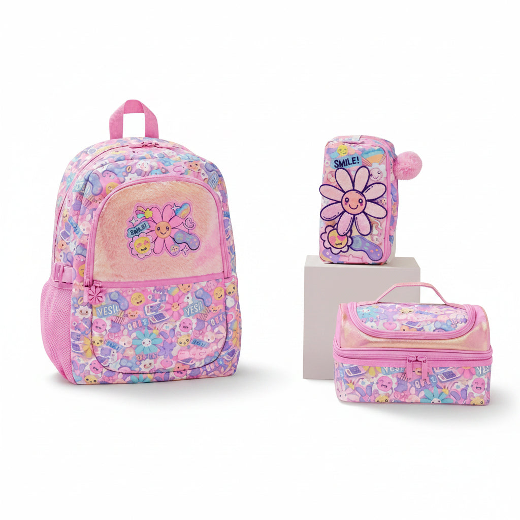 Smiggle Happy Flowers 3-Piece School Bag Set
