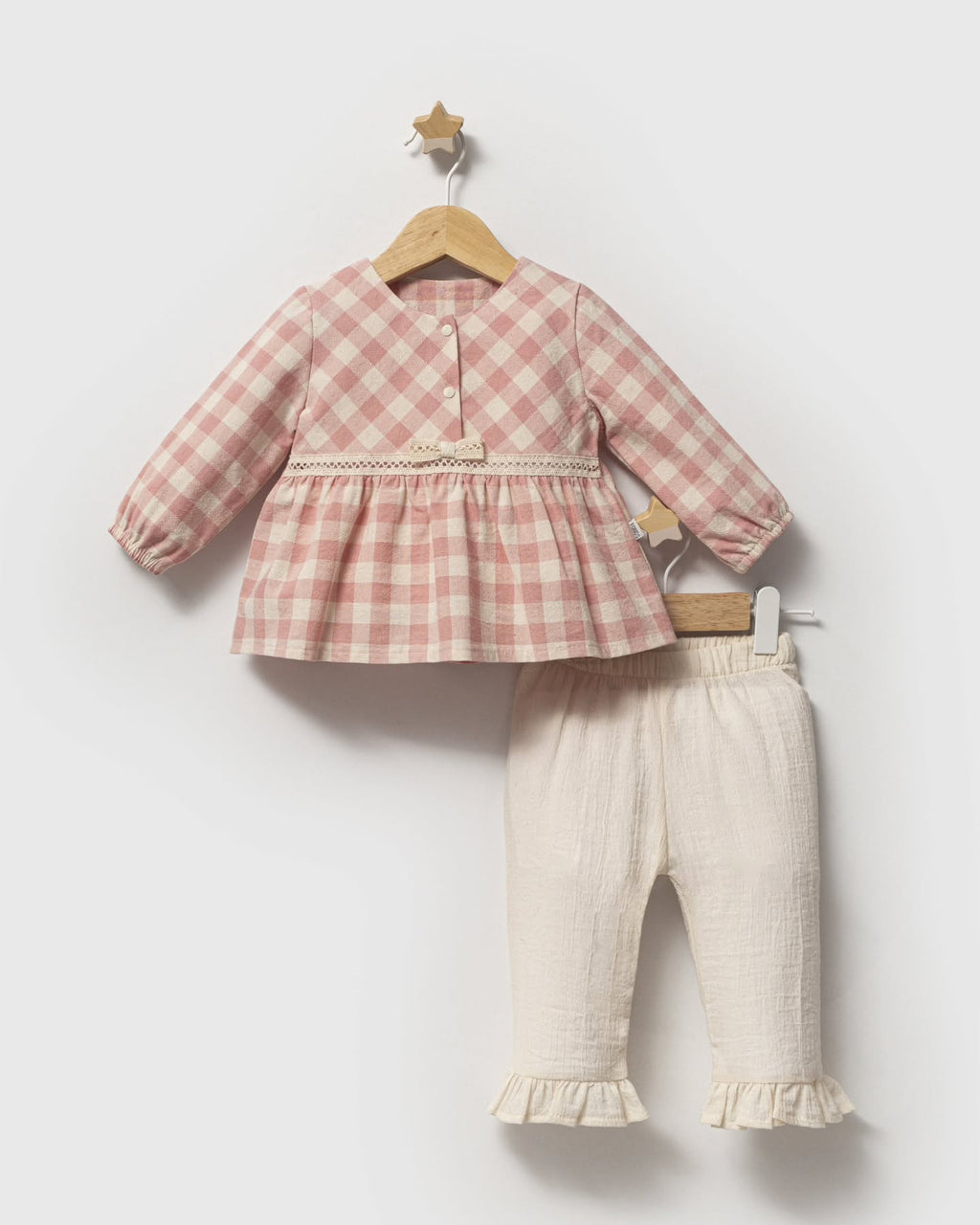 Pink Gingham Peplum & Ruffle-Hem Pant Set