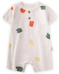 White Cotton Romper With Brushstroke Design