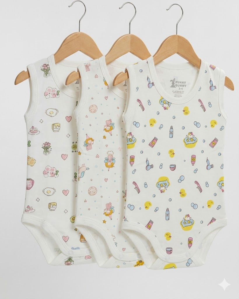 1-piece White Printed Cut Sleeve Bodysuit (0-24 months)