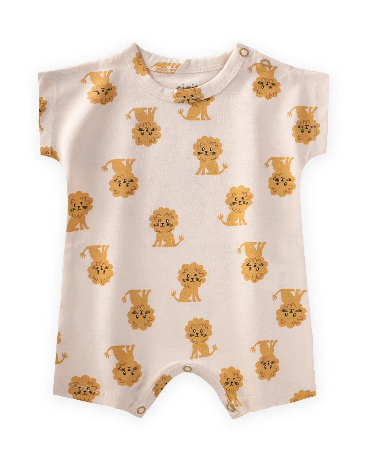 Cream Cotton Romper With Lion Print(0-3 years)