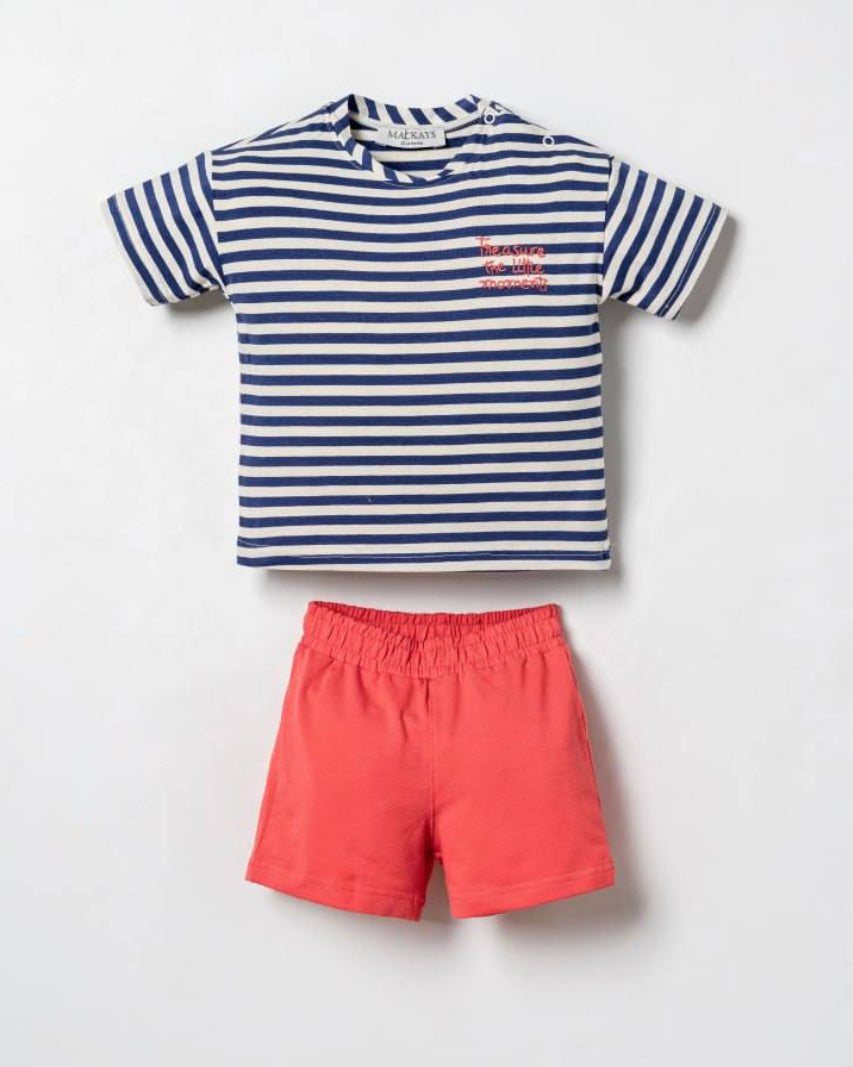 Nautical Stripe 'Little Moments' Tee & Coral Shorts Set  ( 6 months-3 years)