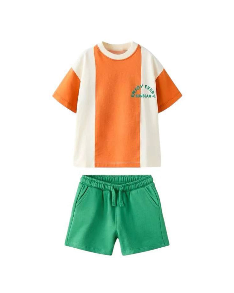 Laciel Orange & Green Two-Piece Boy Summer Set(2-7 years)
