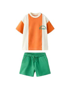 Laciel Orange & Green Two-Piece Boy Summer Set(2-7 years)