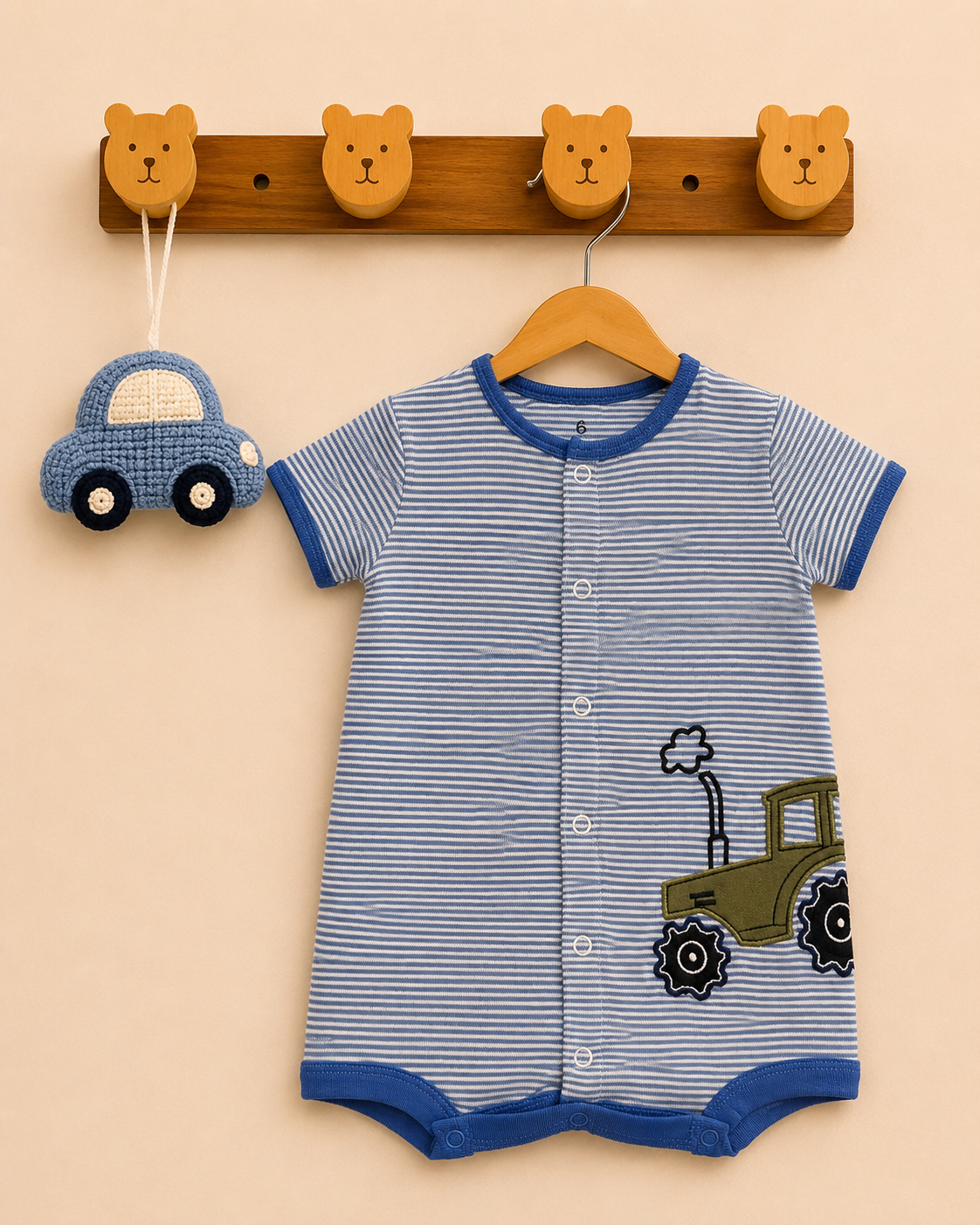 Blue Truck One-Piece Cotton Romper