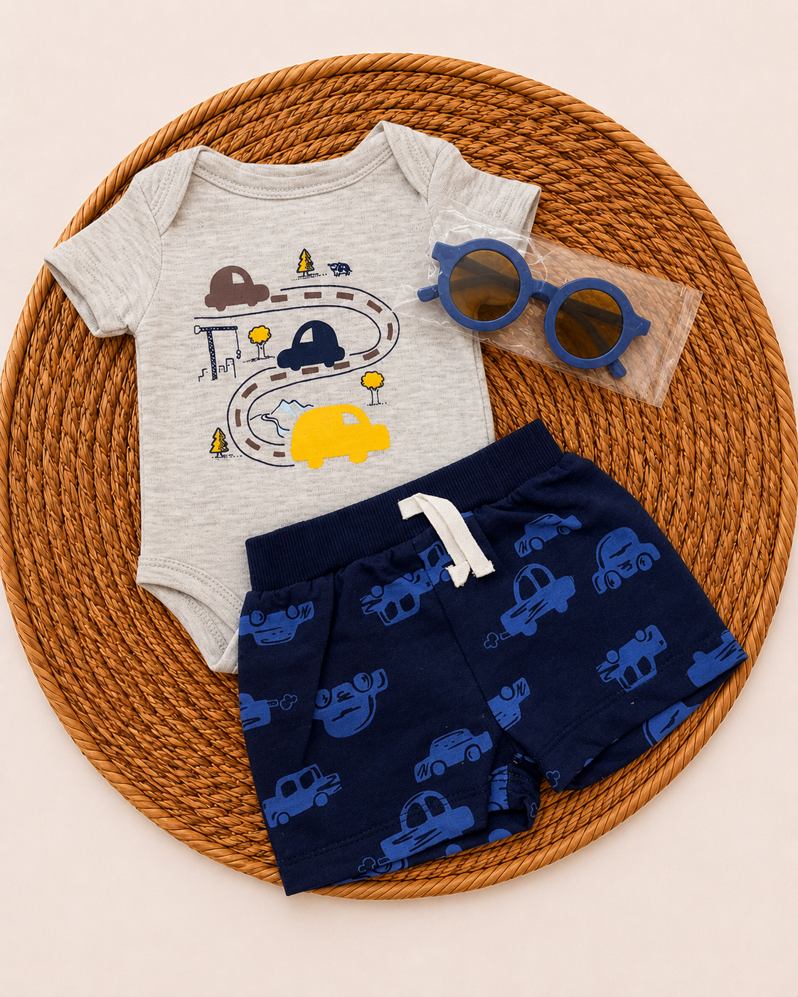 4-Piece Summer Outfit with Sunglasses-Cars (3 up to 12 months)