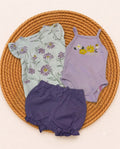 3-Piece Daisy Floral & Purple Ruffle Shorts Set (3 up to 12 months)