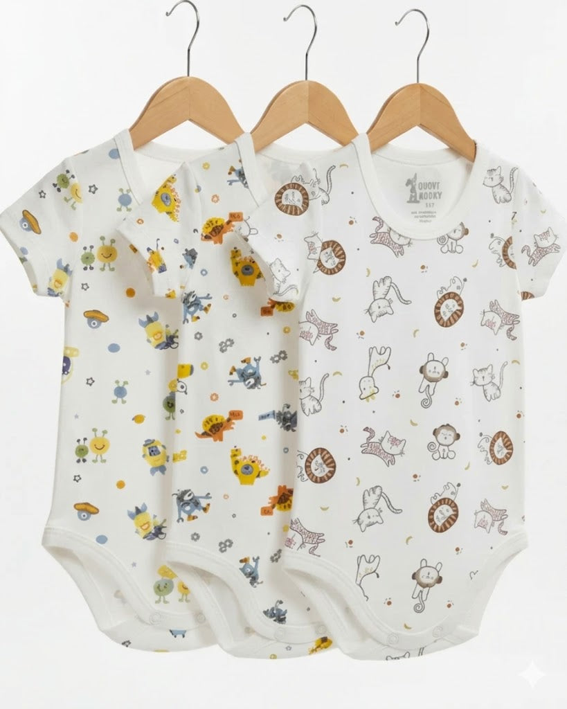 1-piece Unisex White Printed 1/2 Sleeve Bodysuit (0-24 months)
