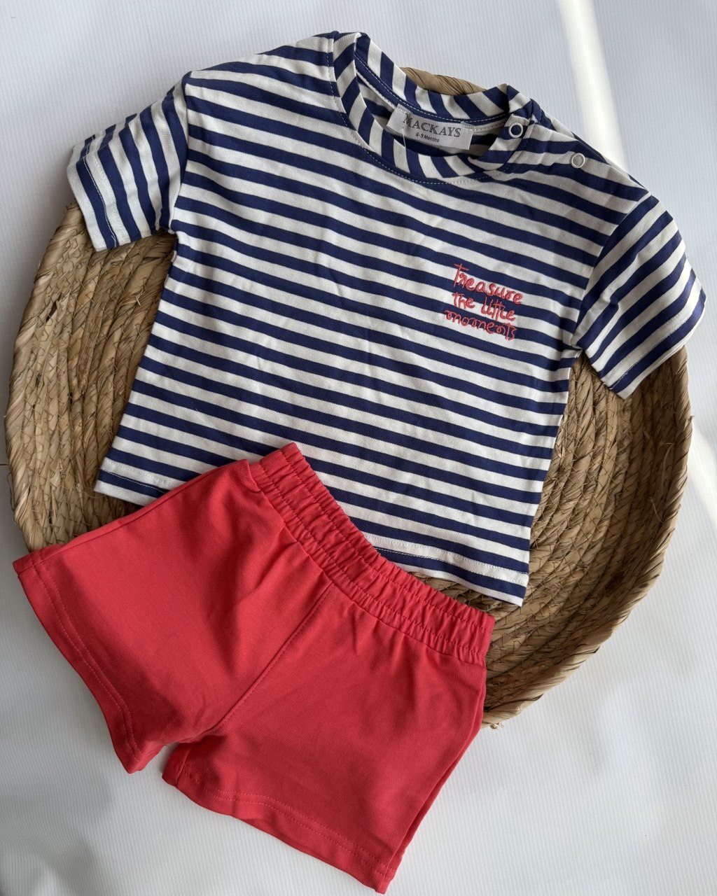 Nautical Stripe 'Little Moments' Tee & Coral Shorts Set  ( 6 months-3 years)