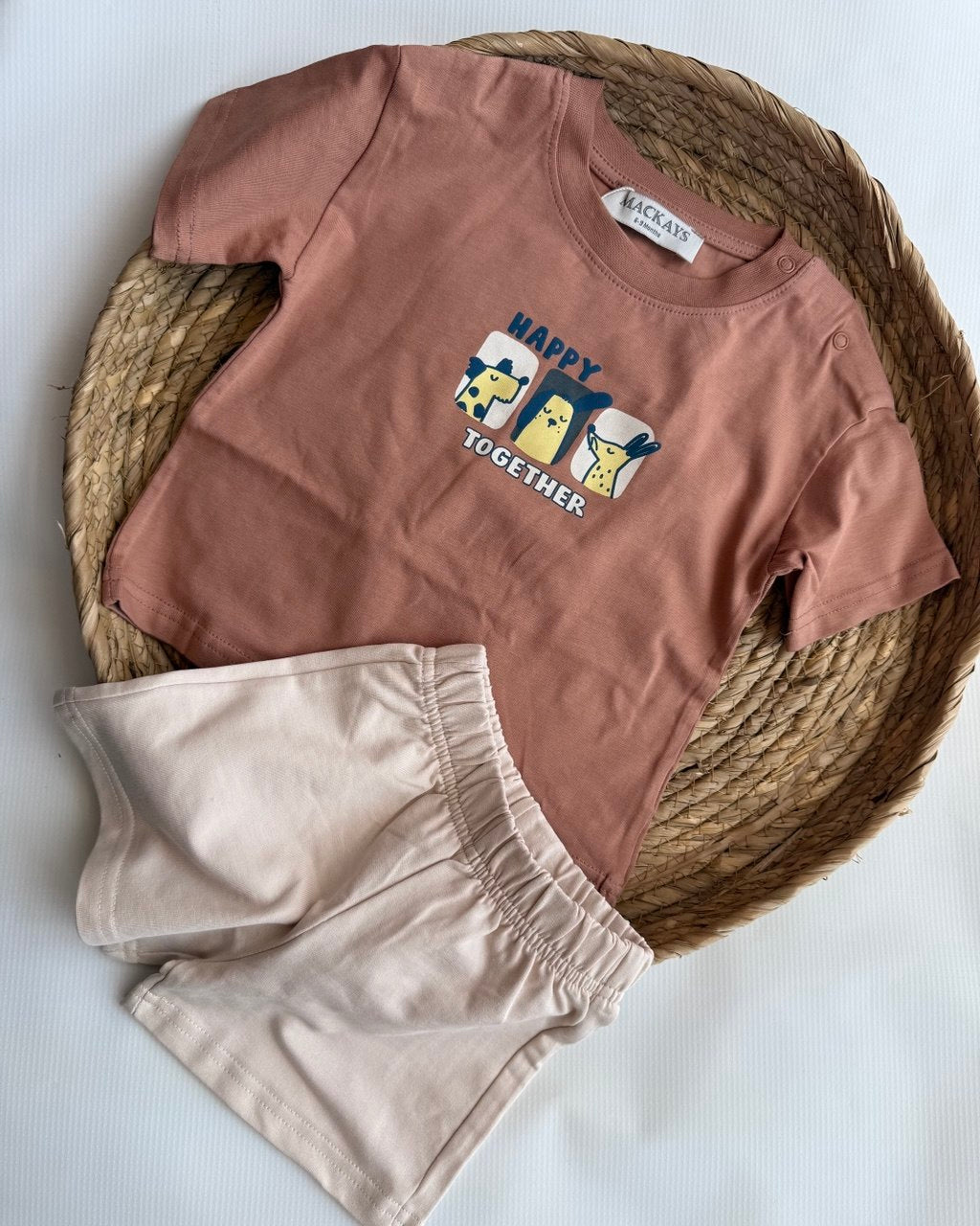 "Happy Together" Graphic Tee & Neutral Shorts Set (6 months-3 years)
