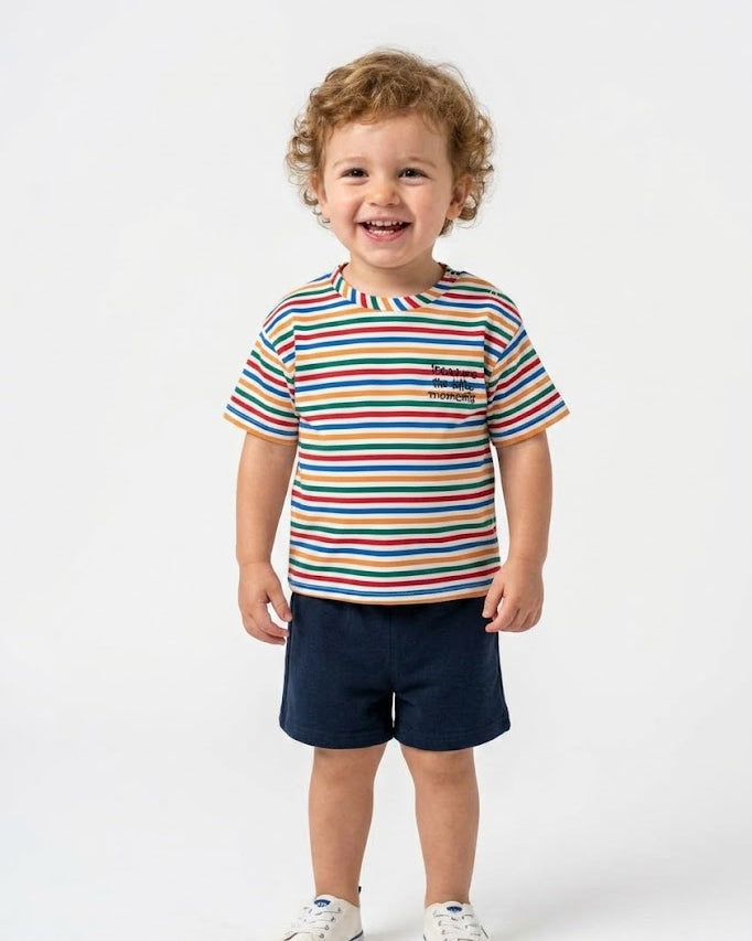 Rainbow Stripe 'Little Moments' Tee & Navy Shorts Set  ( 6 months-3 years)