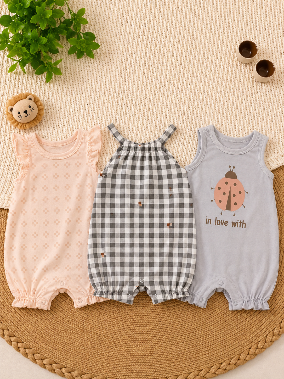 Ladybug Graphic 3-Piece Romper  Set (3-18 months)