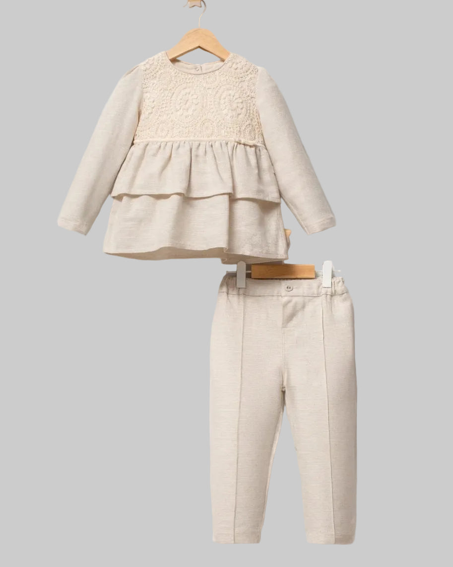 Baby Girl  Beige Color Seasonal Two-Piece Set