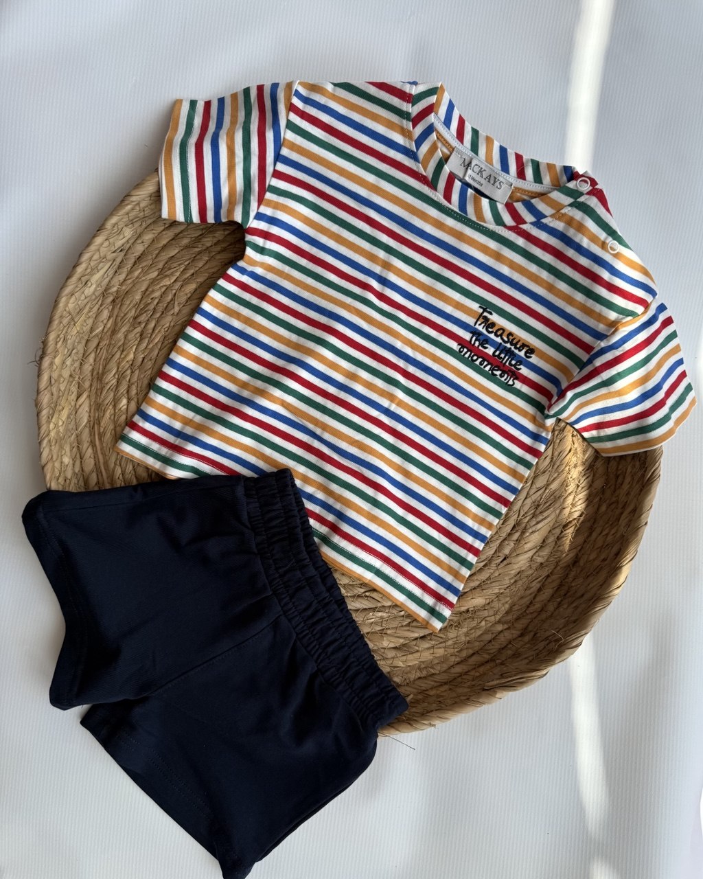 Rainbow Stripe 'Little Moments' Tee & Navy Shorts Set  ( 6 months-3 years)