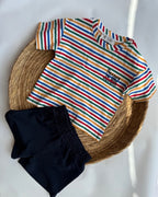 Rainbow Stripe 'Little Moments' Tee & Navy Shorts Set  ( 6 months-3 years)