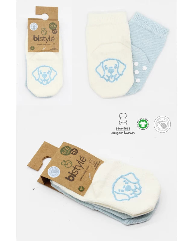 Bistyle Organic 2-Pairs Combed Non-slip Socks (0-36 m) Blue