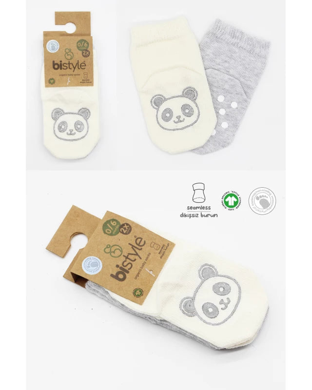 Bistyle Organic 2-Pairs Combed Non-slip Socks (0-36 m) Grey
