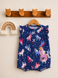 Navy Unicorn Print One-Piece Cotton Romper