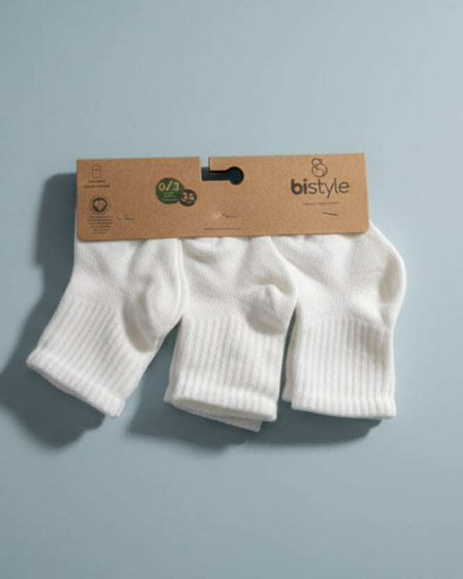 Bistyle Organic 3-Pairs Basic Socks (0-3 m) White