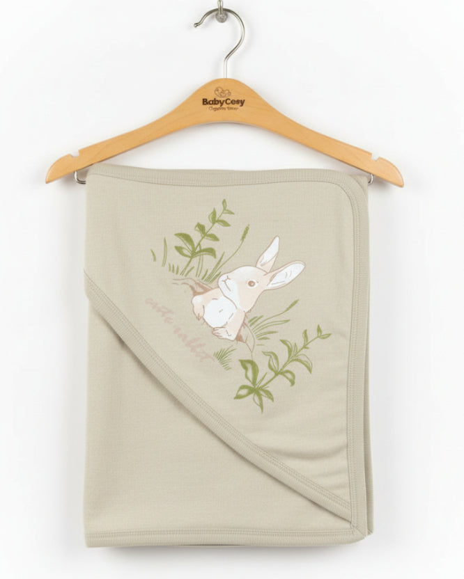 Rabbit Patterned Cotton Blanket-Green