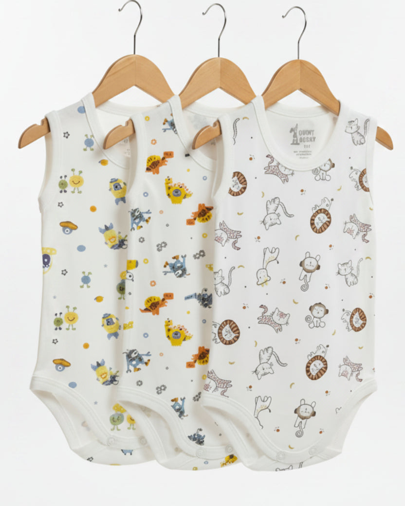 1-piece  White Printed Cut Sleeve Bodysuit (0-24 months)