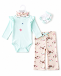 4-Piece Baby Girls Floral Bodysuit & Pants Set with Headband (3 up to 12 months)