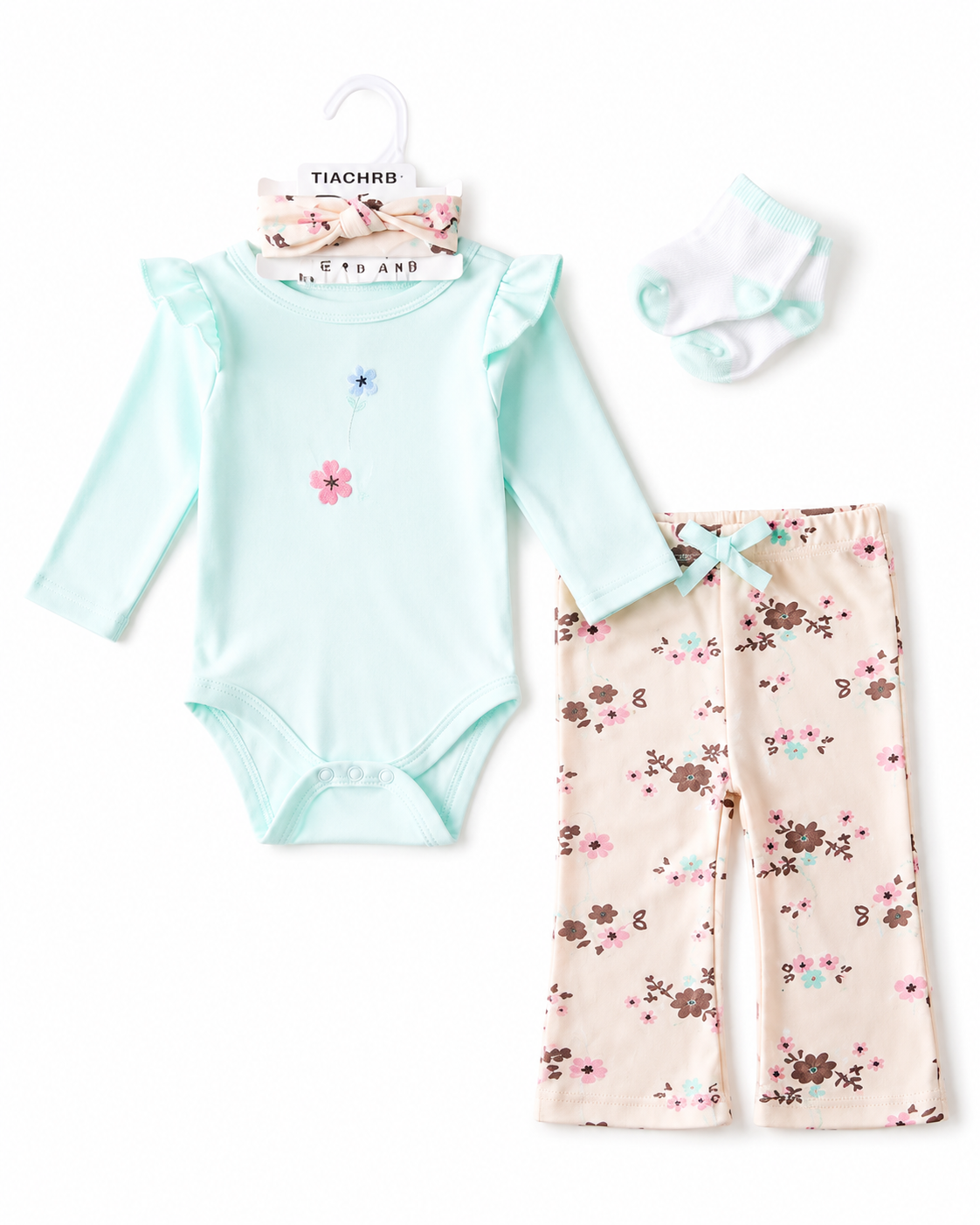 4-Piece Baby Girls Floral Bodysuit & Pants Set with Headband (3 up to 12 months)