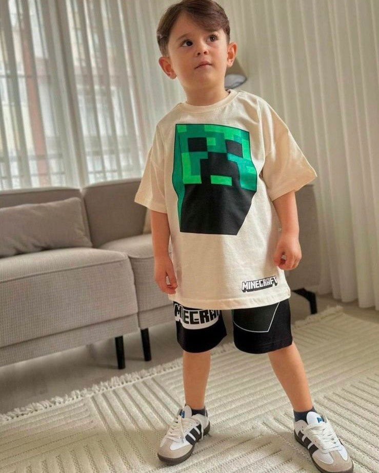 Mine Craft Cotton Short Set-Beige (2 colors)