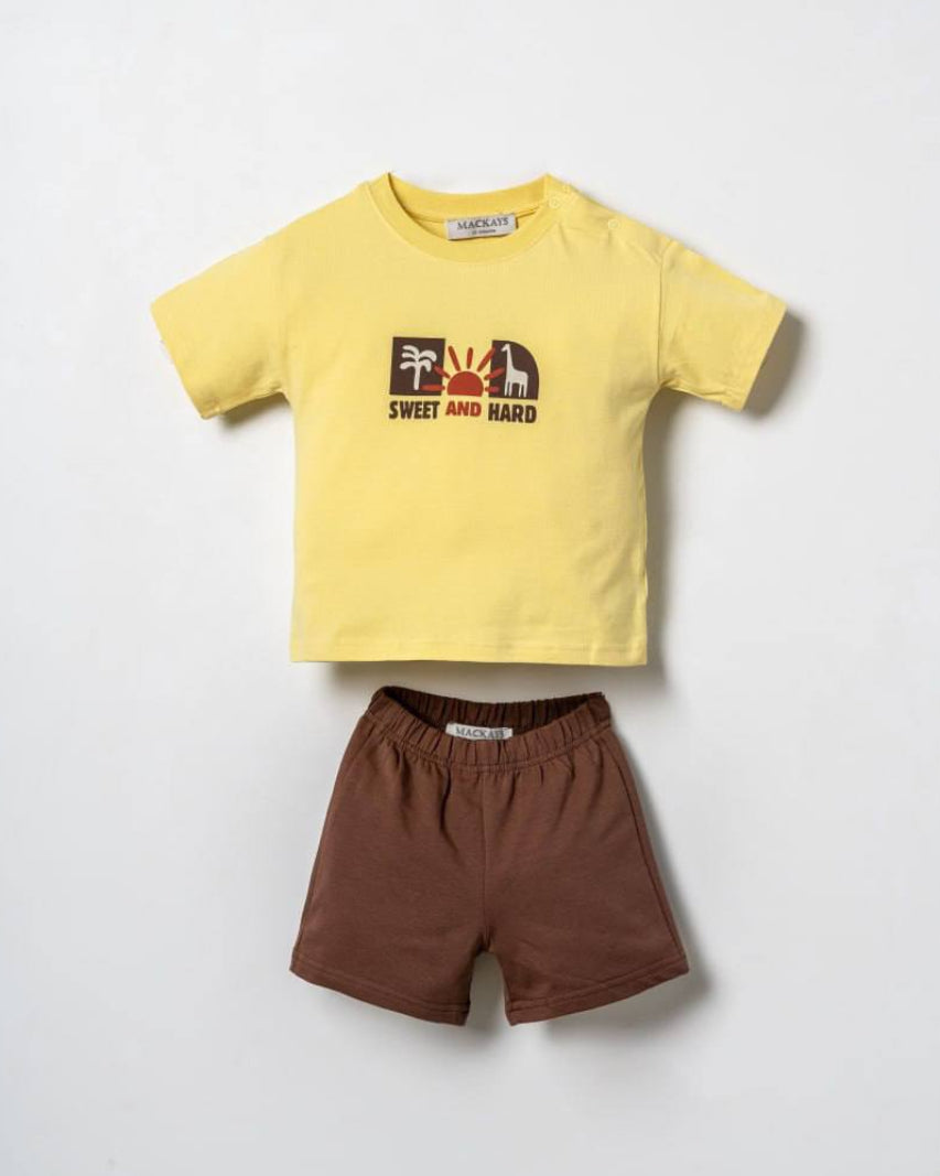 Sunny Safari 'Sweet and Hard' Tee & Brown Shorts Set  ( 6 months-3 years)