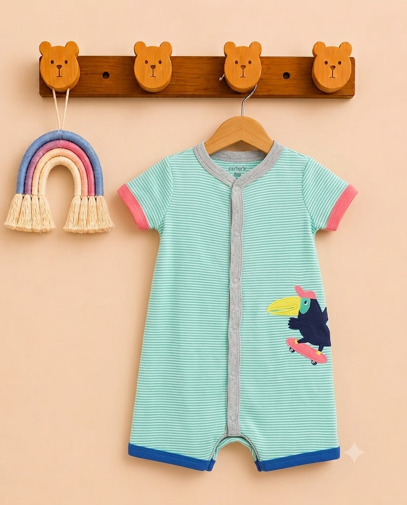 Parrot Print One-Piece Cotton Romper
