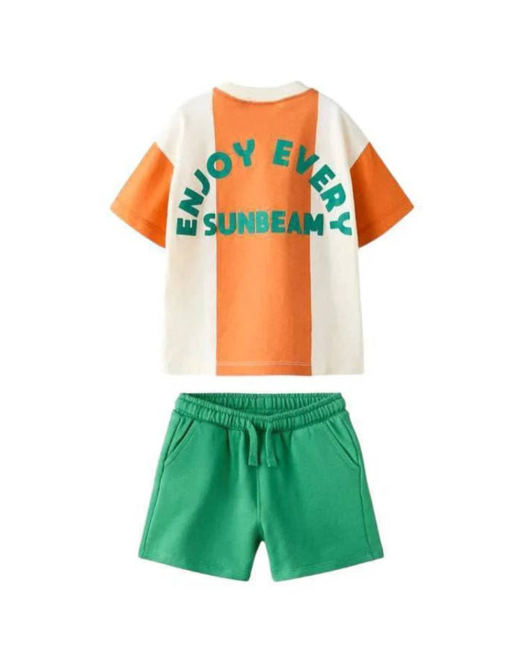Laciel Orange & Green Two-Piece Boy Summer Set(2-7 years)