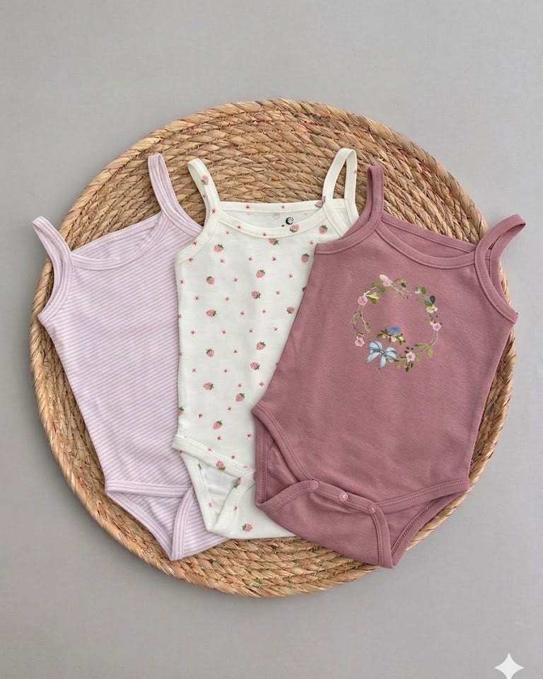 Floral and Strawberry 3-pcs Bodysuit Set (18 and 24 months)