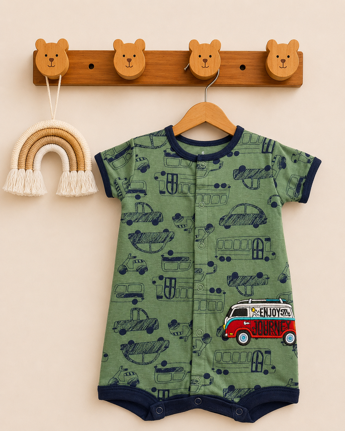 Green Bus One-Piece Cotton Romper