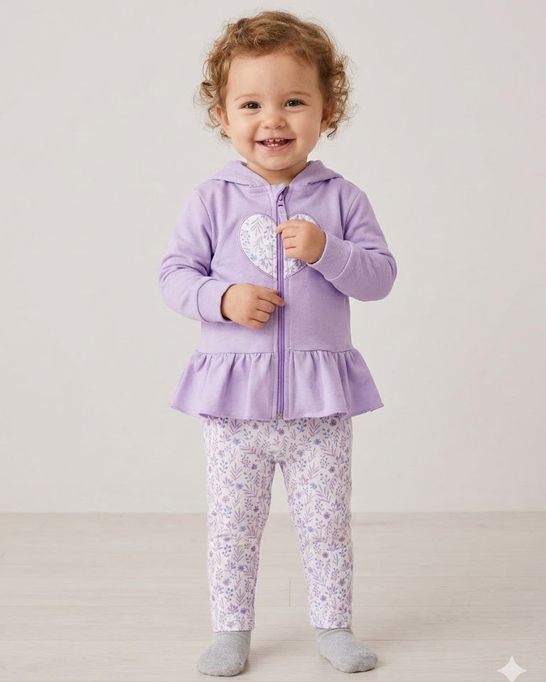 2-Pieces Hooded Cotton Set with Flower Printed Legging (3-18 months)
