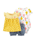 Baby Girl 3-Pcs Summer Set- Mustard Pear