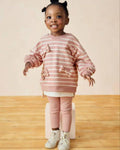 Pink Stripped Padded Bows Cotton Top and Leggings Set