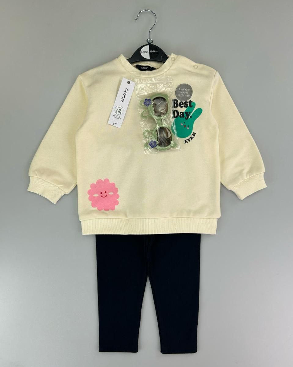 Cream Cotton Sweatshirt & Leggings Set