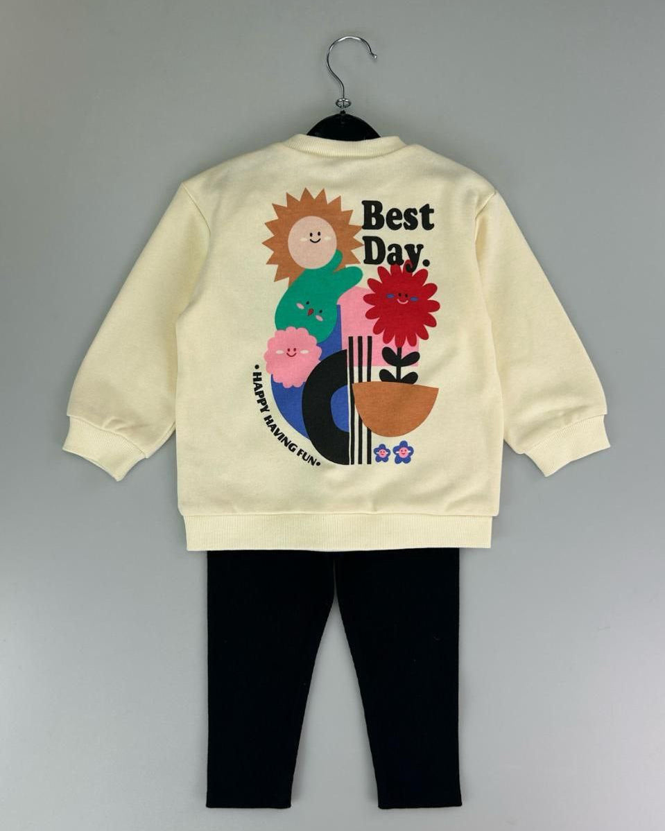 Cream Cotton Sweatshirt & Leggings Set