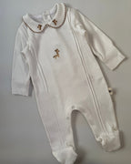 White Cotton Overall With Giraffe Print