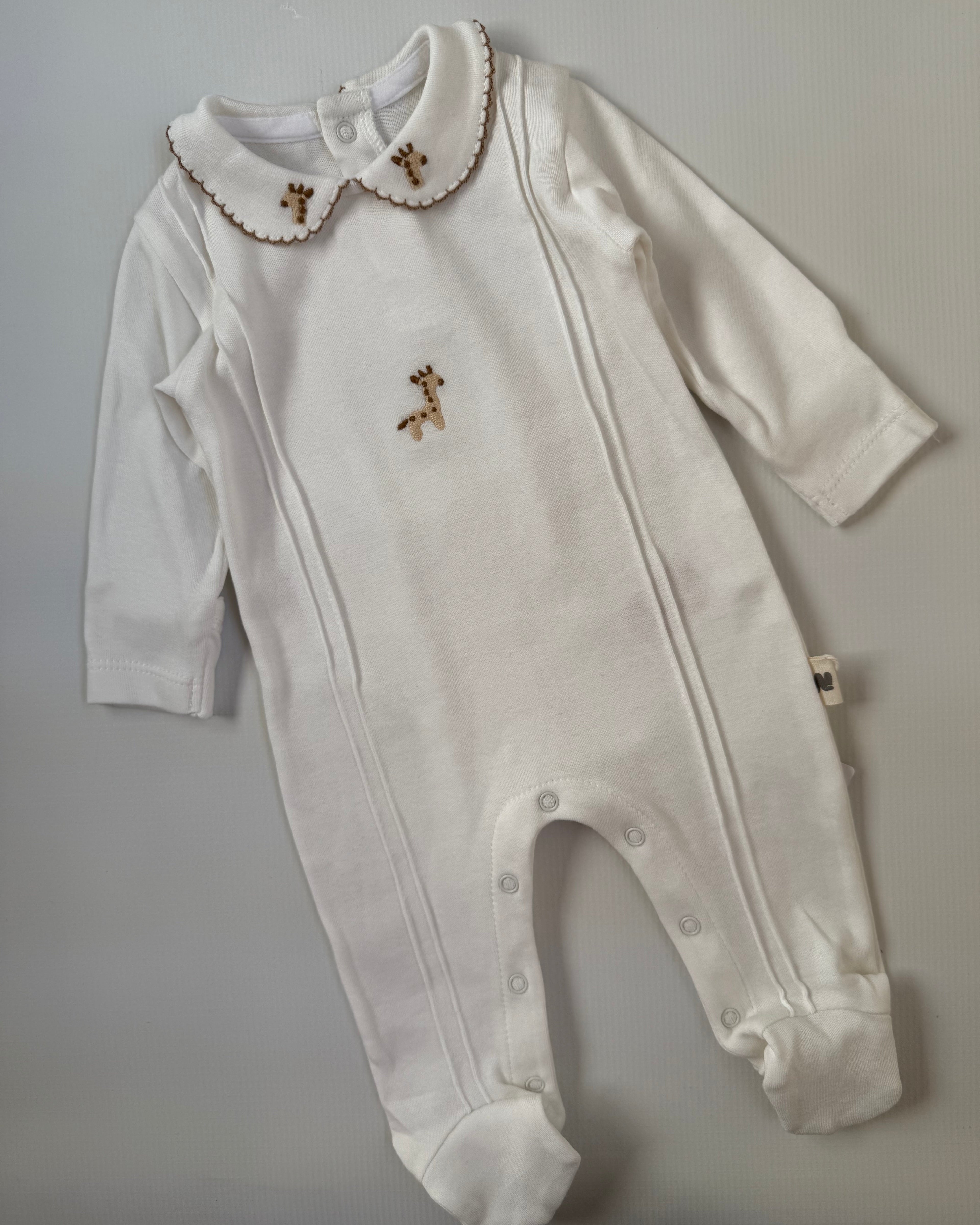 White Cotton Overall With Giraffe Print