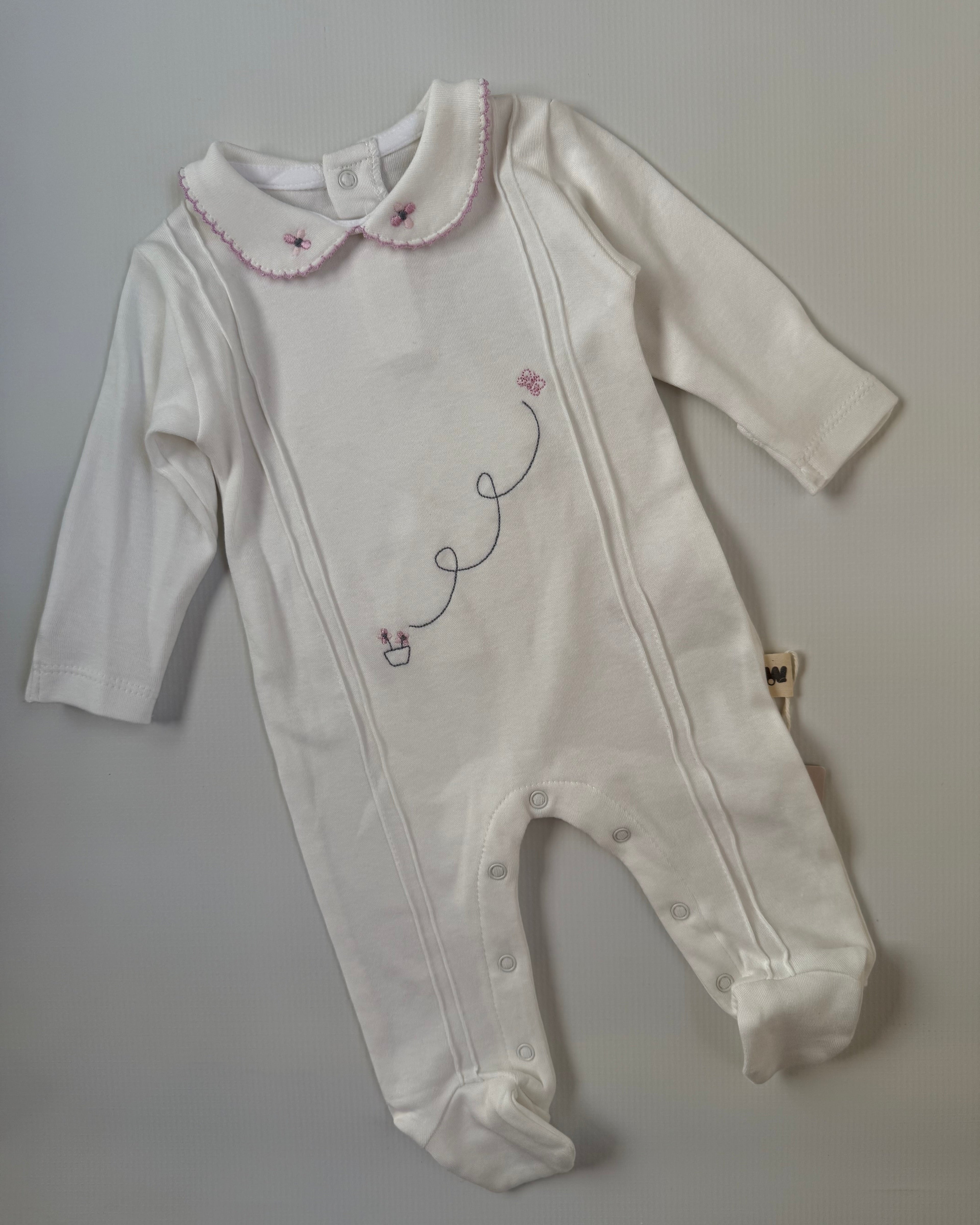 White Cotton Overall With Butterfly Print