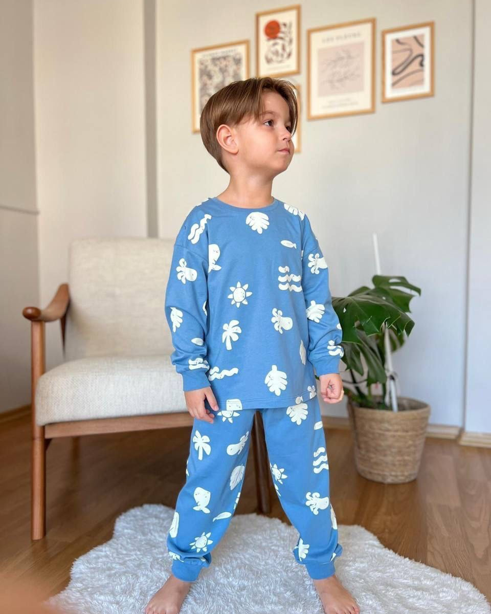 Leaf Patterned Cotton Pyjama Set