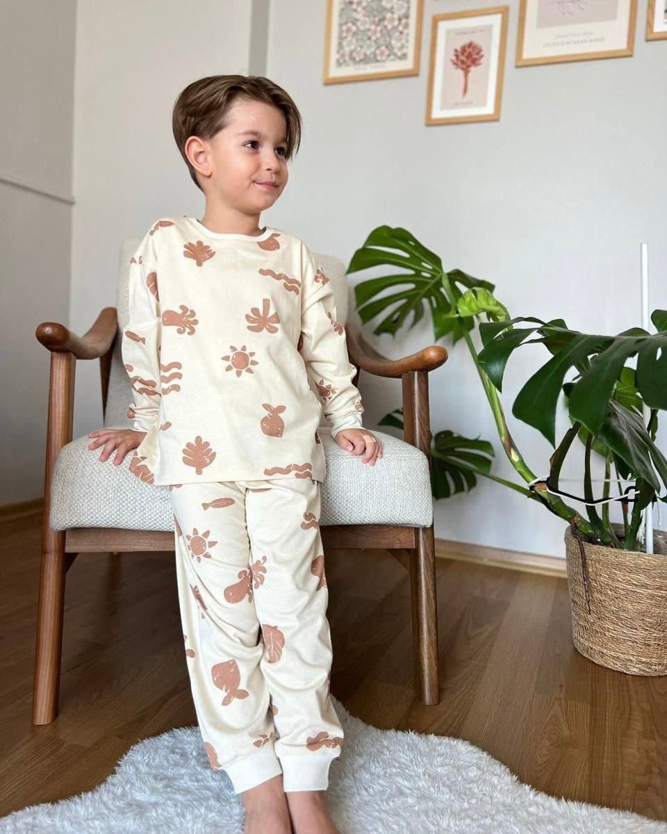 Leaf Patterned Cotton Pyjama Set
