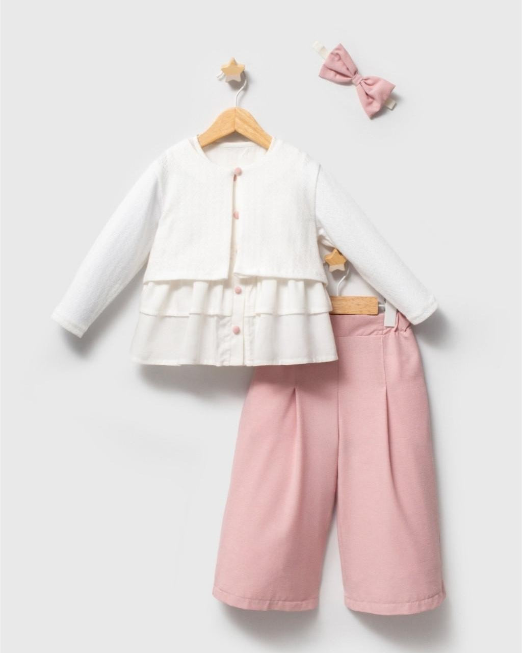4-piece Girl's Layered Blouse & Wide Leg Pants Set