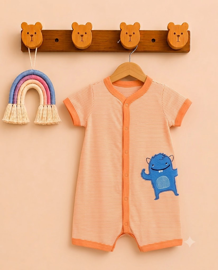 Monster Print One-Piece Cotton Romper