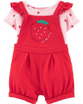 2-Piece  Stripe Salopette with Strawberry Print