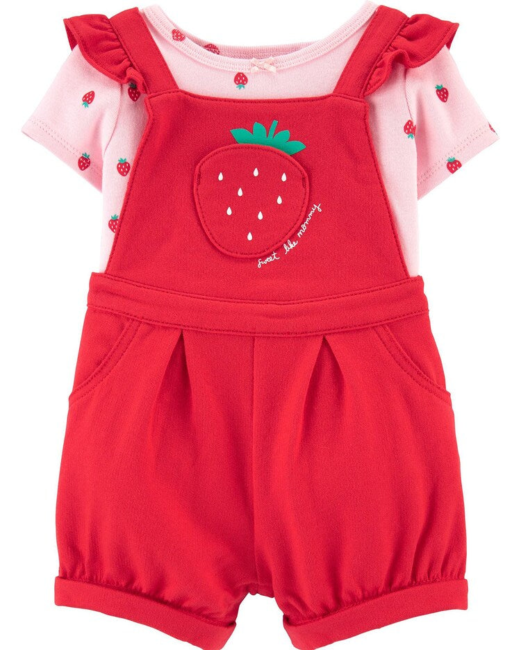 2-Piece  Stripe Salopette with Strawberry Print