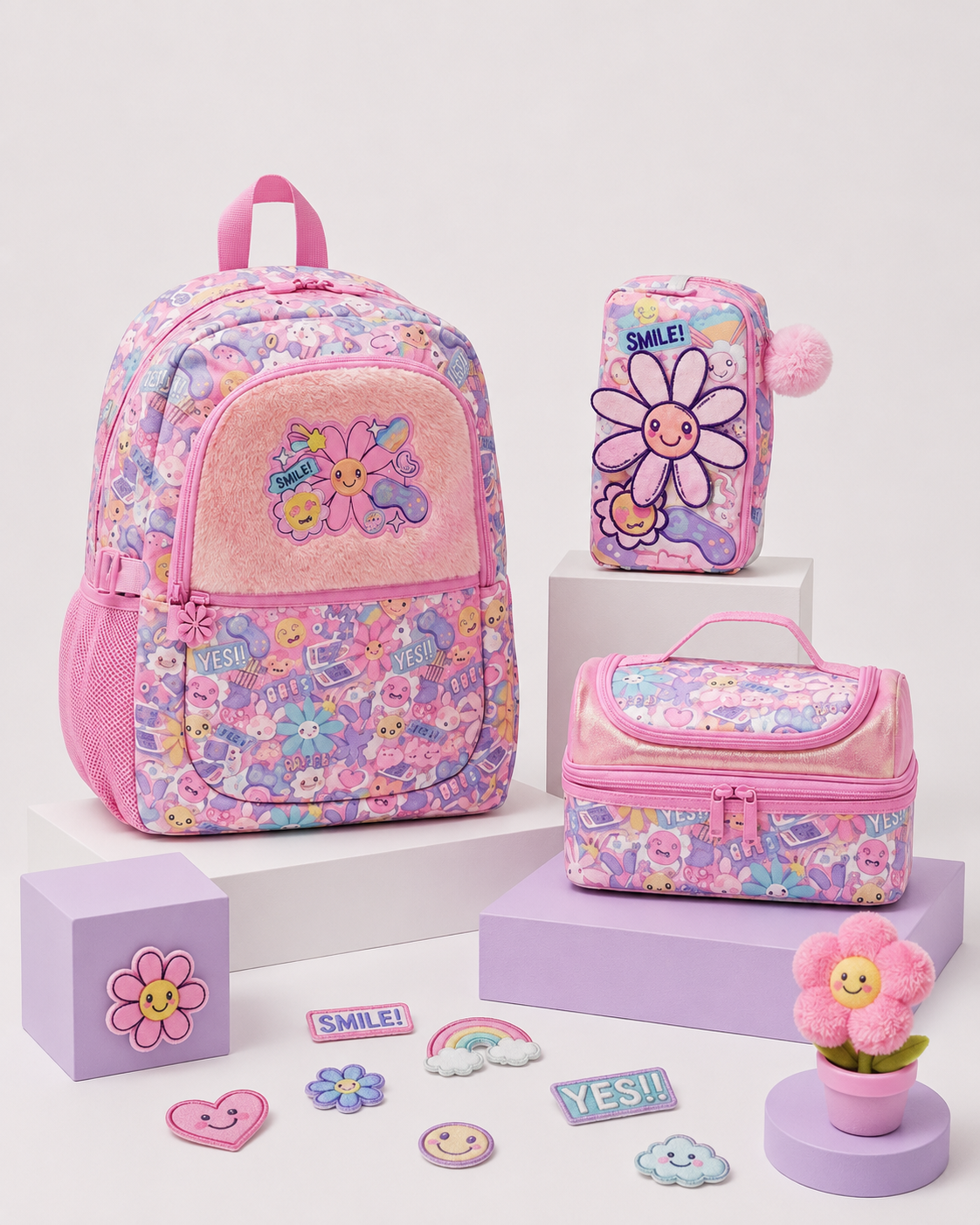 Smiggle Happy Flowers 3-Piece School Bag Set | G1-G4 | 42cm