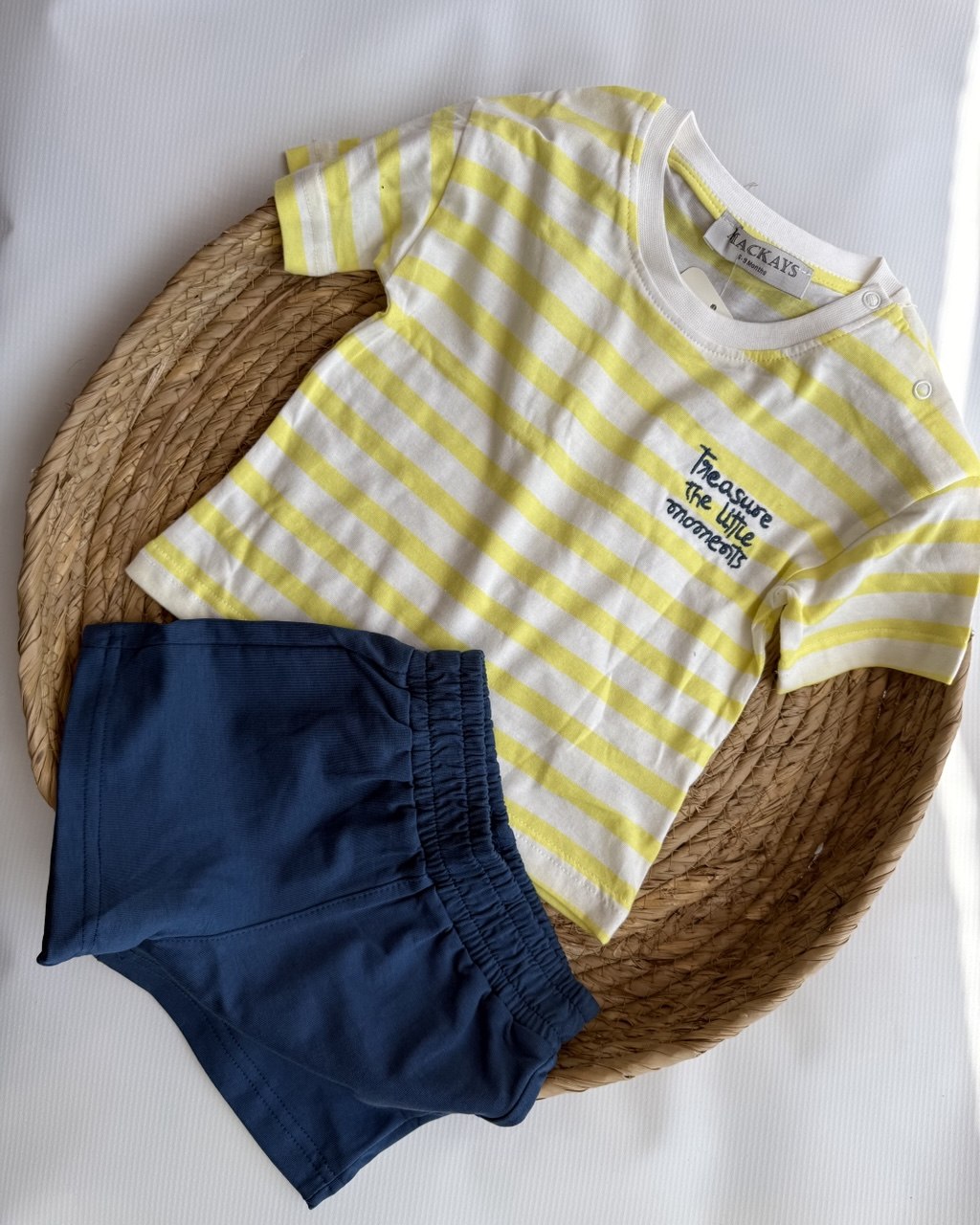 Lime Stripe 'Little Moments' Tee & Navy Shorts Set  ( 6 months-3 years)